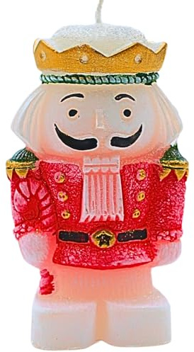 Dekokerze als Nussknacker mit Krone, Weihnachtskerze, Nußknacker - Kerze, Figurenkerze als Nußknacker - König in rot, L/B/H 4 x 6,5 x 11,5 cm.