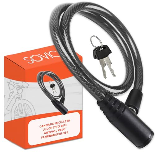 Lucchetto bici cavo in acciaio resistente 60 cm chiusura avanzata con chiave sicuro robusto pratico facile da riporre antifurto bici nero