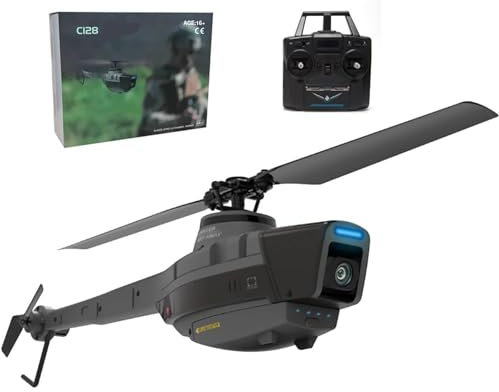 KJGVCENK C128 RC Helicopter for Adult, 4 Channel Black Hornet Aerial Vehicle Reconnaissance Military Aircraft with 1080p Wide-Angle Camera, Optical Flow Positioning