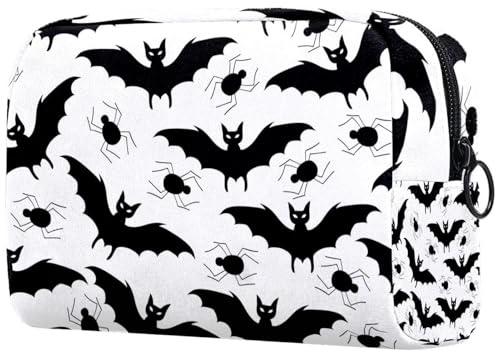 Trousse de maquillage d'Halloween chauve-souris et araignées pour femme, trousse de toilette de voyage, grande pochette de maquillage pratique avec fermeture éclair, multicolore,