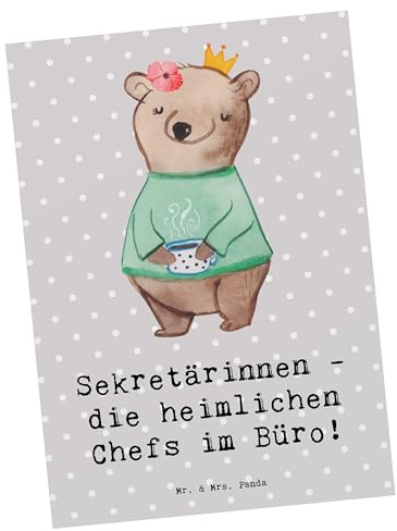 Mr. & Mrs. Panda Postkarte Sekretärin Chefin - Geschenk, Anerkennung, Berufsalltag, Multitasking, Motivkarte, Dokumentenmanagement, Büromanagement, Ansichtskarte, Büro, Postkarten, Berufsprodukte