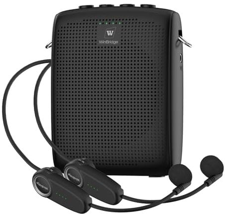 SANMIC Mini Wireless Voice Amplifier with Two Bluetooth Microphones,Portable Megaphone Speaker Rechargeable PA System for Teaching,15W 2600mAh Rechargeable Small Speaker with Headset Mic for Teachers