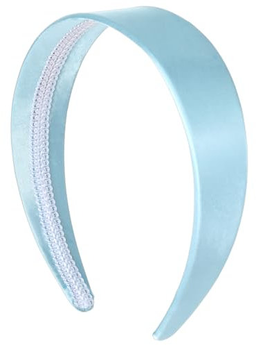 Qianyu 1 bandeau bleu clair en satin - Accessoires pour cheveux simples et solides - Style années 70 - Antidérapant - Tendance - Joli bandeau en tissu pour femmes et filles