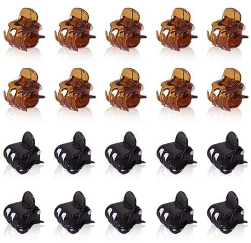 RAMGLYO 20 Pcs Mini Claw Clips, Non-Slip Small Hair Claw Clamps for Women and Girls, Hair Clips in Black and Brown