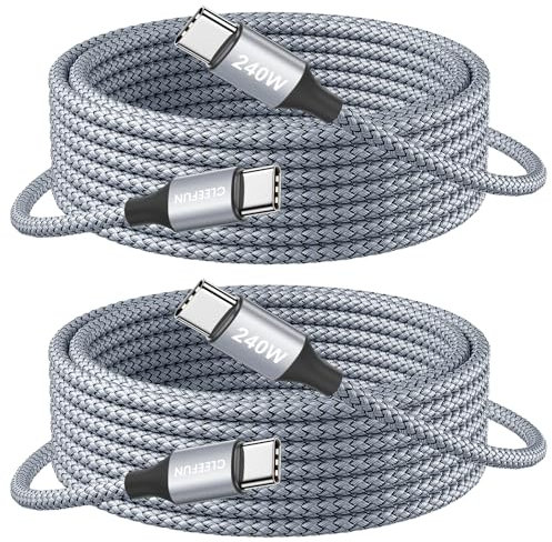 CLEEFUN 240W USB C to USB C Cable (3m, 2Pack), PD3.1 Long Fast Charging Type C to Type C Charger Cord for iPhone 16 15 Pro Max Plus, MacBook iPad Pro/Air/Mini, Galaxy S24 S23 S22 +, Steam deck(Grey)