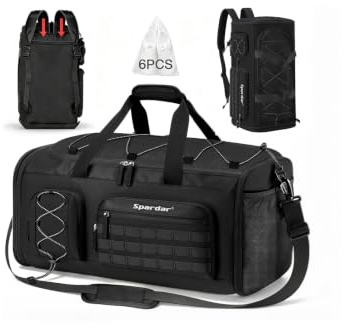 Spardar 4‑in‑1 Gym Bag, 35L Large Sports Duffle Backpack for Men Women, with 6 Shoe Storage Bags, Waterproof Travel Weekend Bag with Wet Dry Pocket & Separate Shoe Compartment, Cabin Carry On Luggage