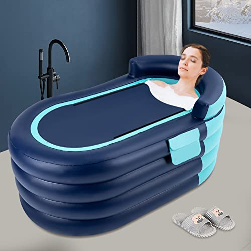 Baignoire Gonflable Adulte avec Pompe à Air Electrique Baignoire Autoportante Gonflable sans Fil PVC Baignoire de Douche pour Personnes à l'intérieur 15 mètres et 220 lbs (Bleu)