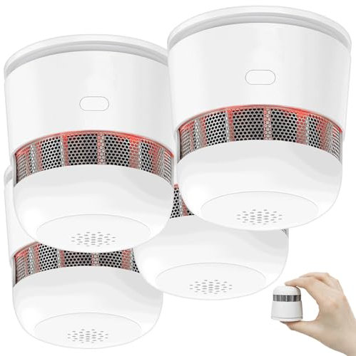 VisorTech Feuer-Rauchmelder: 4er-Set Mini-Rauchwarnmelder mit 10-Jahres-Batterie, 85 dB, Ø 52 mm (Rauchmelder Langzeitbatterie, Rauchmelde-Sensoren mit Alarm)