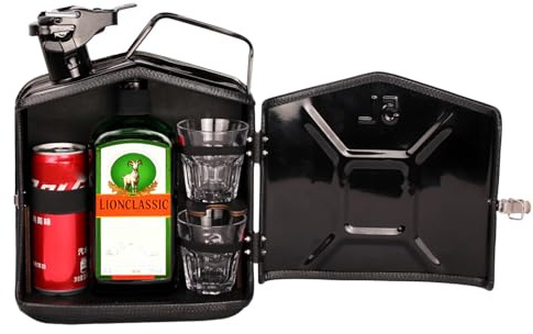 5L Kanister Bar Geschenk,Eine Neue Tragbare Minibar Für Männer,Mobile Bar Aus Vollmetall Mit Struktur, Geeignet Für Partys, Den Außenbereich Und Zum Verschenken (Schwarz)