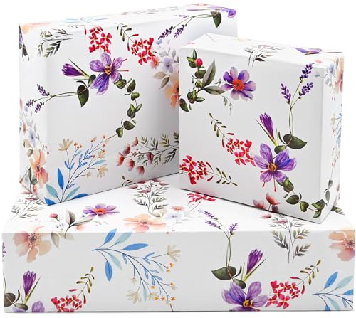 Purple Flower Wrapping Paper 50 * 70cm,5Pcs Wrapping Paper for Female Girls Women,Floral Design for Birthday Mother's Day Wedding Valentines Gift Decoration