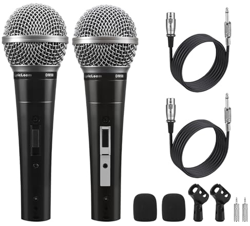 LyricLoom 2 Pack Wired Microphone for Karaoke Singing, Vocal Dynamic Mics with Switch,16.4ft Cable with 3.5mm Adapter, Metal Handheld Corded Microphone for Speaker, Karaoke Machine, Amplifier
