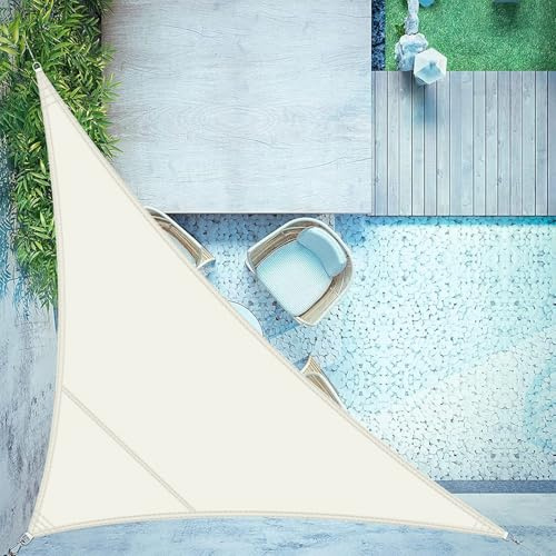 LOVE STORY Sonnensegel Dreieckig 3.6x3.6x5.1m Wasserdicht UV95% für Balkon | 160g/m² PES Segeltuch,Rechtwinklig Dreieckig Segel,Sonnenschutz & Windschutz für Garten,Terrasse.Cremeweiß