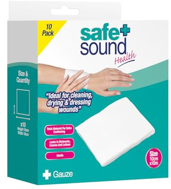 Safe & Sound Health Quilted Sterile Gauze Pads 10 Pack – Extra Thick Absorbent Wound Dressings for Cuts, Burns & First Aid Care