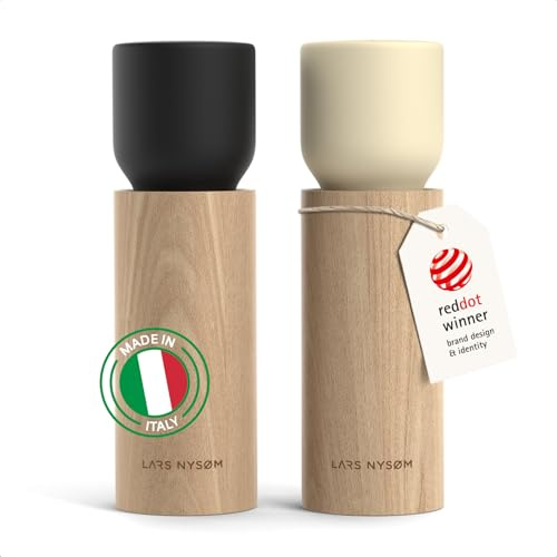 LARS NYSØM Salz und Pfefferstreuer Holz Set - Manuelle Salz- und Pfeffermühle mit Keramikmahlwerk - Große Pfeffermühle & Salzmühle für Grobes Salz - Gewürzmühle für Küche oder Tisch (Black/Beige)