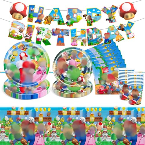 52 Stück Happy Birthday Deko,Kinder Party Geburtstagsdeko Geschirr Set Mit Banner Tischdecken Servietten Papptellern Pappbechern,Anime Deko FüR Geburtstagsdeko MäDchen & Jungen