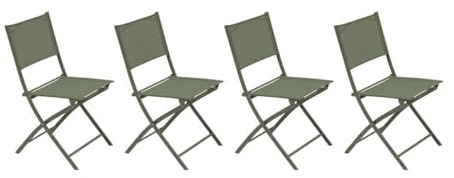 Hespéride – 4er-Set Modula-Klappgartenstühle, Lorbeergrün – Epoxidbeschichteter Stahl mit Texaline-Finish – Maße: 46 x 52 x 87 cm – Klappbare Gartenmöbel