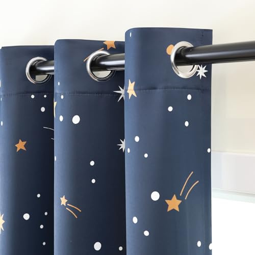 L.Z.E Vorhang Gardinen Verdunklung für Kinder Schlafzimmer Wohnzimmer, Dunkelblau Sternenhimmel Vorhänge Gardine 175 cm Länge Kurz mit Ösen, 2er Set 80-85% Abdunkelnd Blickdicht Schal (LZE2260E-NV175)
