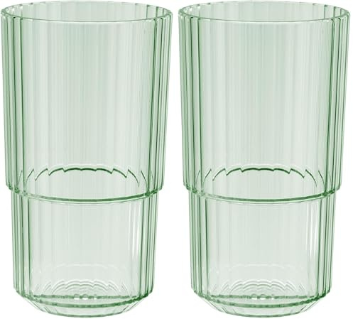 APS Bicchiere in plastica Tritan di alta qualità con 0,5 litri, senza BPA, impilabile, infrangibile, riutilizzabile, lavabile in lavastoviglie, 500 ml, verde chiaro (Confezione da 2)