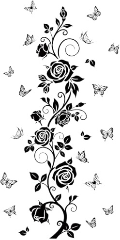 FUFUQUARE Schwarze Kletterranke Wandtattoo Wandaufkleber Garten Blume Pflanzen Rose Schmetterling Wandsticker Wanddeko für Schlafzimmer Wohnzimmer Sofa Hintergrund