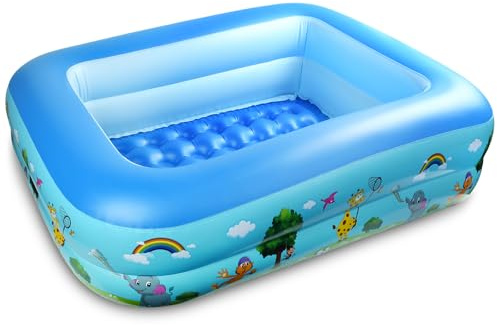 Piscina Gonfiabile, 108 x 80 x 28 CM Piscina Gonfiabile Bambini, Piscina per Bambini, Piscinas 2 Anelli, Piscina Baby Rettangolare, per Cortile, Giardino, Interno, Esterni