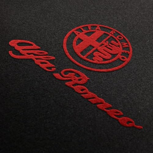 Auto Fußmatten Schwarz Nadelfilz Logo&Schrift + Rand rot passend für Alfa Romeo MiTo mit Halter – 4-teiliges Set