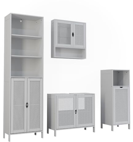 Vicco Badmöbel-Set Liora, Weiß, 68 cm, besteht aus Waschbeckenunterschrank, Spiegelschrank, Hochschrank und Midischrank