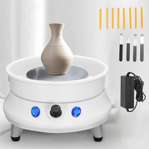 Macchina per Ceramica elettrica, Macchina per Ceramica 200 Giri/min velocità Regolabile, con Piatti girevoli da 15 cm e 12 Strumenti in Argilla e vasi d'Acqua Rimovibili, per Artigianato in Ceramica
