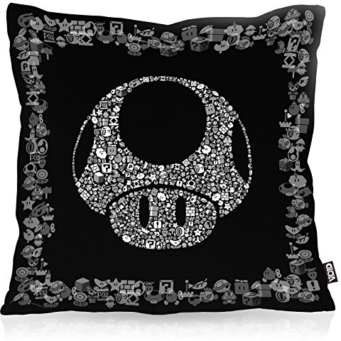 VOID Super Toad Play Kissenbezug Kissenhülle Outdoor Indoor Mario Pilz Game Gamer, Kissen Größe:40 x 40 cm, Kissen Farbe:Schwarz