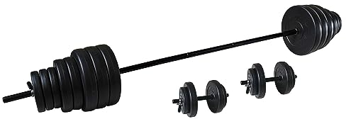 Tunturi Hantelset Vinyl mit 1 Langhantel, 2 Kurzhantel, 16 Hantelscheiben 50 kg mit 5 kg, 2,5 kg, 1,25 kg,
