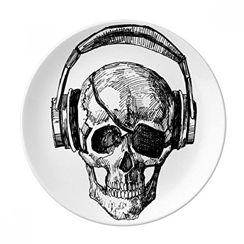 Dekorativer Dessertteller aus Porzellan mit Totenkopf-Headset-Musik, 20 cm