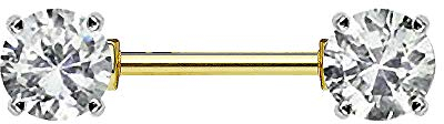 Piersando Brustwarzen Piercing Intimpiercing Nippelpiercing Brust Nippel Intim Brustwarzenpiercing Barbell mit Doppel Kristall Kugel 12mm Gold Clear