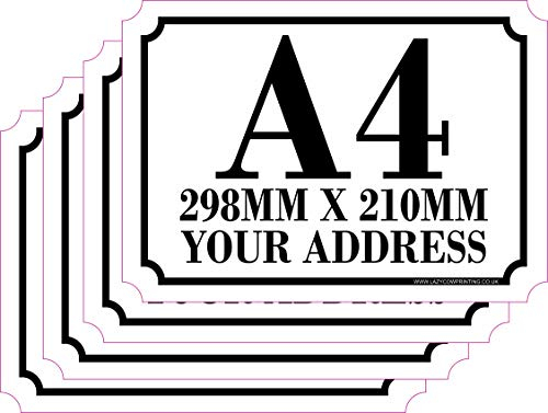 Personalised Printed Wheelie Bin Number Stickers with number and road Name - A4 Vinyl Waste Container Decals - set of 4 (A4)