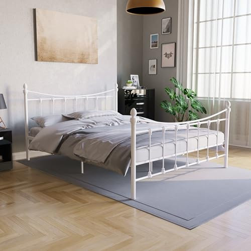 Vida Designs Paris King Size Bed, 5ft Bed Frame Metal Headboard High Foot End Bedroom Furniture, White