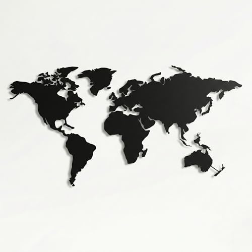 DEKADRON Decorazione artistica da parete, mappa del mondo continenti, decorazione per interni, cartello in metallo, 4 pezzi (150 cm x 80 cm)