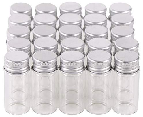 MaxMau 100 10ml Vials Small Mini Tiny Glass Bottles Clear Empty Jars with Aluminum Top Screw Lids Message Sample Bottle Wedding Favors Decorations DIY Jewelry Accessories Liquid Hold Storage