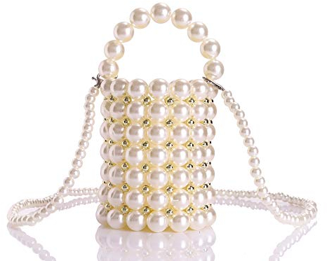Abvokury YIFEI Perlen Abend Eimer handgefertigte Taschen mit abnehmbarer Kette für Hochzeitsfeier, Medium