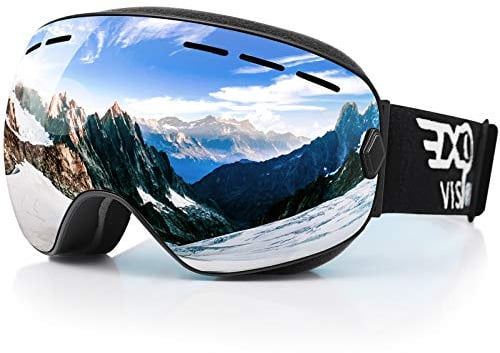 EXP VISION Snowboard Ski Goggles for Men Women and Youth, Over Glasses Skiing Snowboard Goggles with Anti Fog and UV400 Protection Dual Lenses Snow Goggles (Silver)
