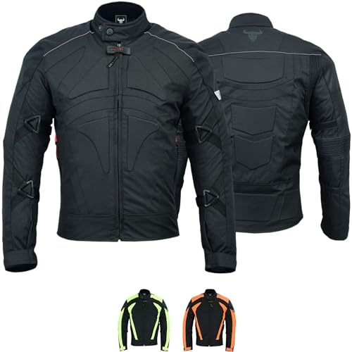 BULLDT Motorradjacke Herren textil kurze Bikerjacke mit CE2-Protektoren - Sportlich Bodyfit dehnbaren Einsätzen, 4 Taschen, Abnehmbar Futter, aus 4 Schichten, Winddicht, Reflektierend - Schwarz - 62