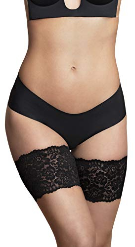 Bye Bra Damen Spitzen-Oberschenkelbänder, Anti-Scheuern und Reiben, um Scheuern im Inneren der Oberschenkel vorzubeugen, Hautfarben und Schwarz, M-XXL (Schwarz, M)