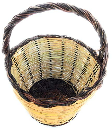 Paniere Cesto Cestino Porta Spesa da Balcone (Medio,Normale,Grande) in Canna con Manico Intrecciato a Mano (Grande Diametro 40cm)