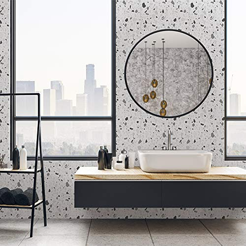 Effet terrazzo autocollant auto-adhésif pour meubles/tables/panneaux, salon chambre à coucher peler et coller papier peint en vinyle/autocollant mural de sol, couleur terrazzo blanc et gris