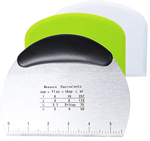 Edelstahl Teigschneider Teigschaber Teigschaberkarte Silikon 3 Stück Teigspachtel,Dough Scraper Card Spatelset für Kuchen, Pizza, Brotschneiden, Küchenbedarf