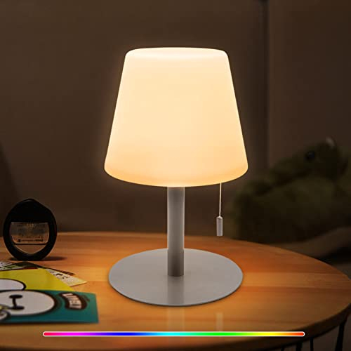 uuffoo Led Akku Outdoor Tischlampe LED tischleuchte kabellos 7 Farben, USB-C-Aufladbar für Schlafzimmer Esstisch Garten Balkon Camping (Silber)