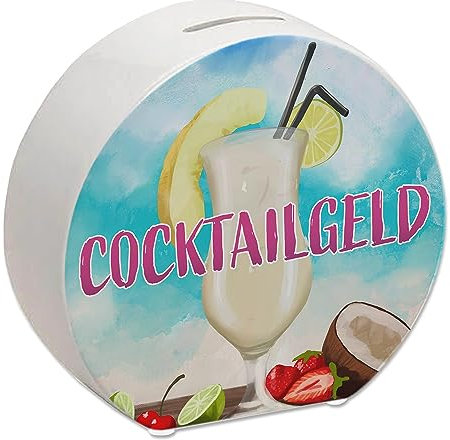 Spardose mit Pina Colada im Glas und blauen Wasserfarben - Cocktailgeld eine schöne Sparbüchse um etwas Geld für den EIN oder Anderen Cocktail an der Strandbar im nächsten Urlaub