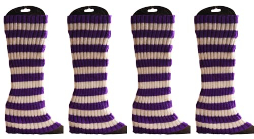 CHENGZI Leg Warmers, Ribbed Knit Leg Warmer Custume Party Sports Yoga Leg Warmers for Women Girls,2 Pairs (PU+WH)