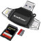 KamKorda SD Card Reader | Micro SD Card Reader | USB Adapter - 5 in 1 Connections USB Lightning USBC and MicroUSB for iPhone iPad PC Laptop and Phone Devices