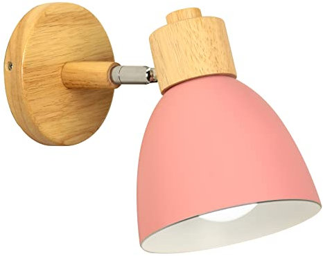 Applique Murale Industrielle Réglable Lampe Murale Intérieur Modern E27 Luminaire Applique en Bois Lampe de Mur Appliques Vintage pour Chambre Bureau Couloir (Rose)
