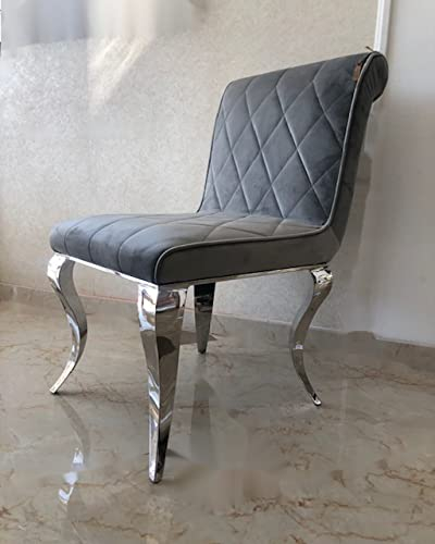 Bador Design Stuhl Barock Modern Samt Grau Silber Edelstahl Polsterstuhl Esszimmerstuhl