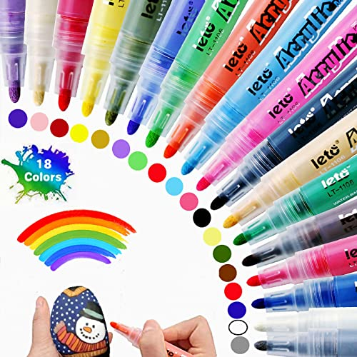 LETO Lot de 18 feutres acryliques imperméables pour pierres, peinture d'Halloween, citrouille, bois, toile, œufs de Pâques, papier, verre, céramique, porcelaine, enfants, bricolage (pointe de 2 à 3