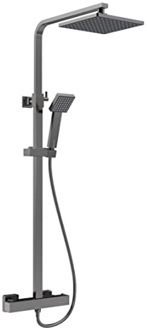 nuie JTY786 Windon Modern Bathroom Wall Mount Square Thermostatic Bar Valve & Shower Kit, 1200mm, Brushed Pewter